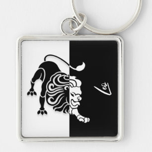 Llavero Rótulo Leo Zodiac, Keychain negro y blanco
