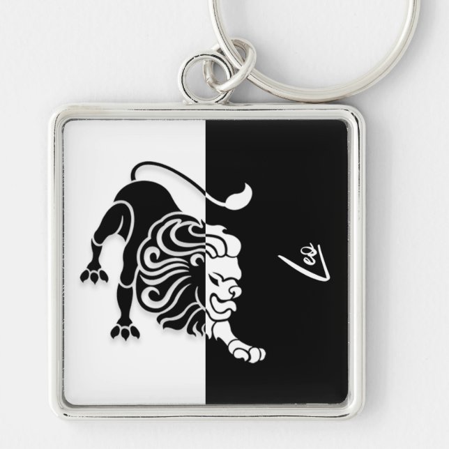 Llavero Rótulo Leo Zodiac, Keychain negro y blanco (Frente)