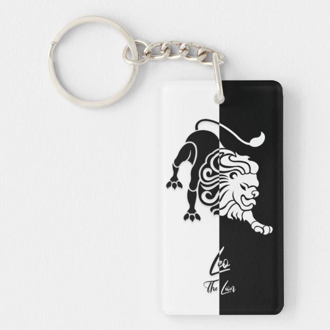 Llavero Rótulo Leo Zodiac, Keychain negro y blanco (Frente)