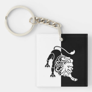 Llavero Rótulo Leo Zodiac, Keychain negro y blanco