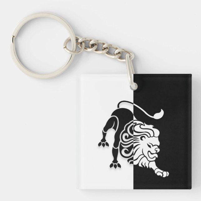 Llavero Rótulo Leo Zodiac, Keychain negro y blanco (Frente)