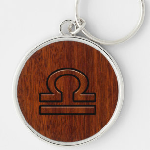 Llavero Rótulo Libra Zodiac en la impresión de Mahogany Br