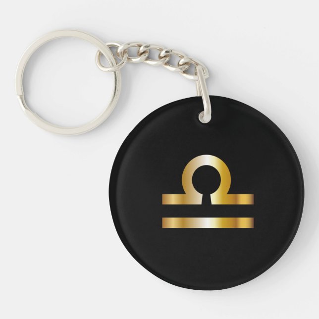 Llavero Rótulo Libra Zodiac, Keychain Black & Gold (Frente)