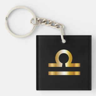 Llavero Rótulo Libra Zodiac, Keychain Black & Gold
