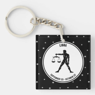 Llavero Rótulo Libra Zodiac, Keychain Blanco y Negro