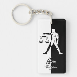 Llavero Rótulo Libra Zodiac, Keychain en blanco y negro