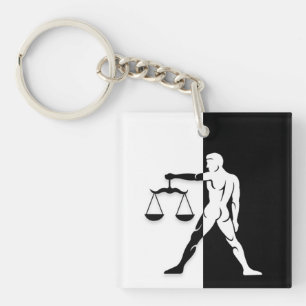 Llavero Rótulo Libra Zodiac, Keychain en blanco y negro