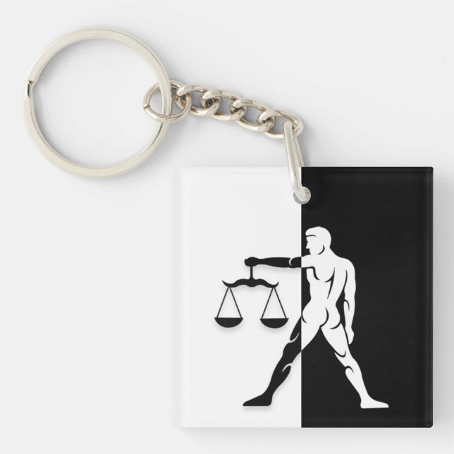 Llavero Rótulo Libra Zodiac, Keychain en blanco y negro (Frente)