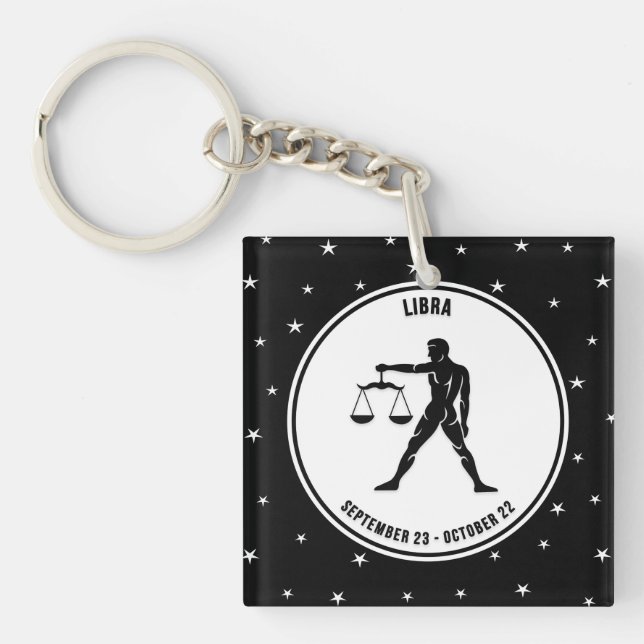 Llavero Rótulo Libra Zodiac, Keychain en blanco y negro (Frente)
