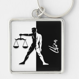 Llavero Rótulo Libra Zodiac, Keychain en blanco y negro