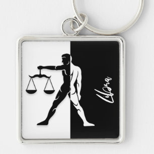 Llavero Rótulo Libra Zodiac, Keychain en blanco y negro