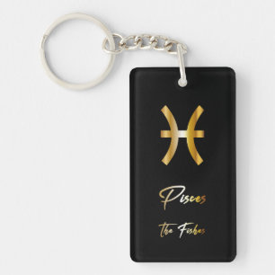 Llavero Rótulo Pisces Zodiac, Keychain Black & Gold