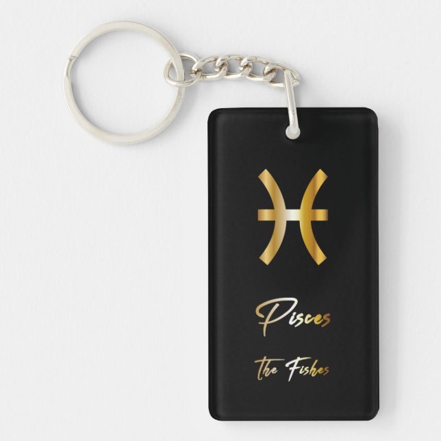 Llavero Rótulo Pisces Zodiac, Keychain Black & Gold (Frente)