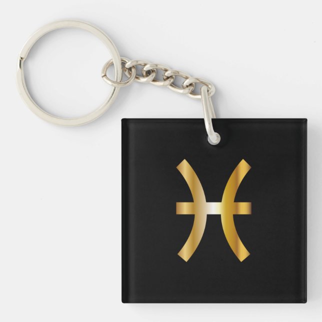 Llavero Rótulo Pisces Zodiac, Keychain Black & Gold (Frente)