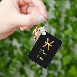 Llavero Rótulo Pisces Zodiac, Keychain Black & Gold