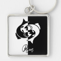 Rótulo Pisces Zodiac, Keychain en blanco y negro