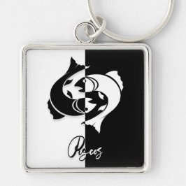 Llavero Rótulo Pisces Zodiac, Keychain en blanco y negro