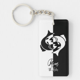 Llavero Rótulo Pisces Zodiac, Keychain en blanco y negro