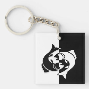 Llavero Rótulo Pisces Zodiac, Keychain en blanco y negro