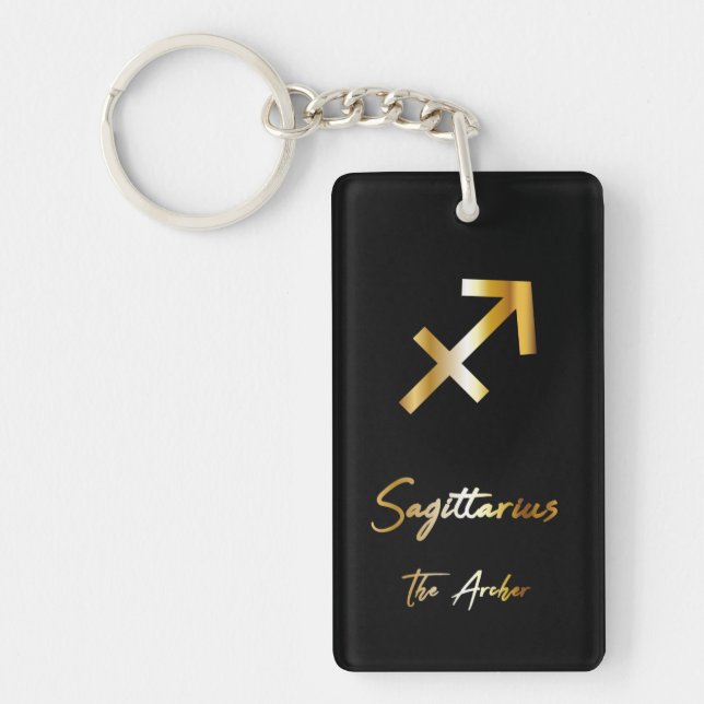 Llavero Rótulo Sagittarius Zodiac, Keychain Black & Gold (Frente)