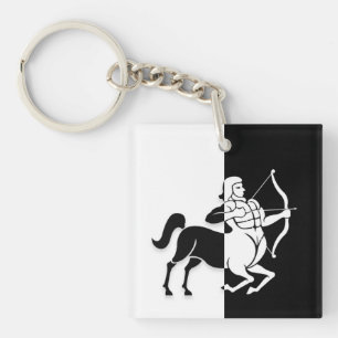 Llavero Rótulo Sagittarius Zodiac, Keychain Blanco y Negro