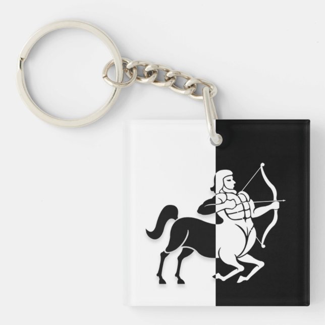 Llavero Rótulo Sagittarius Zodiac, Keychain Blanco y Negro (Frente)