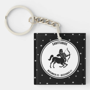 Llavero Rótulo Sagittarius Zodiac, Keychain Blanco y Negro