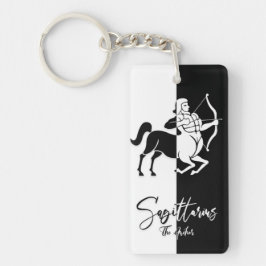 Llavero Rótulo Sagittarius Zodiac, Keychain Blanco y Negro