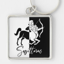 Rótulo Sagittarius Zodiac, Keychain Blanco y Negro