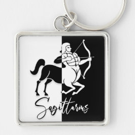 Llavero Rótulo Sagittarius Zodiac, Keychain Blanco y Negro