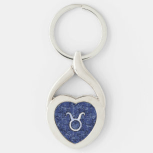 Llavero Rótulo Taurus Zodiac en camuflaje digital azul