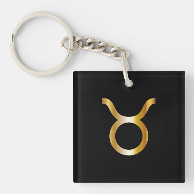 Llavero Rótulo Taurus Zodiac, Keychain Black & Gold (Frente)