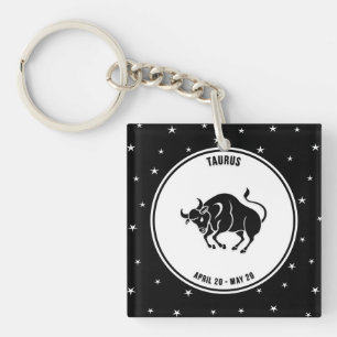 Llavero Rótulo Taurus Zodiac, Keychain Blanco y Negro