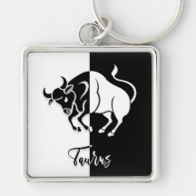 Rótulo Taurus Zodiac, Keychain Blanco y Negro