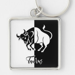 Llavero Rótulo Taurus Zodiac, Keychain Blanco y Negro