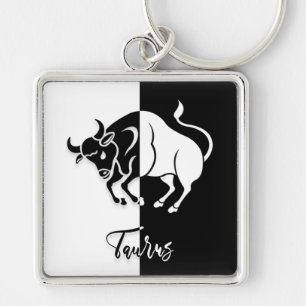 Llavero Rótulo Taurus Zodiac, Keychain Blanco y Negro