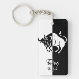 Llavero Rótulo Taurus Zodiac, Keychain Blanco y Negro