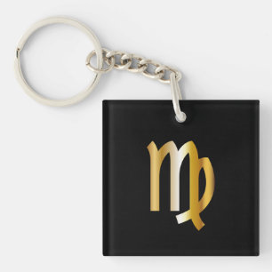 Llavero Rótulo Virgo Zodiac, Keychain Black & Gold