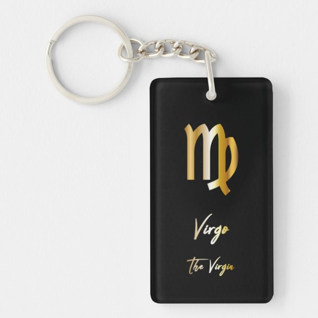 Llavero Rótulo Virgo Zodiac, Keychain Black & Gold (Frente)