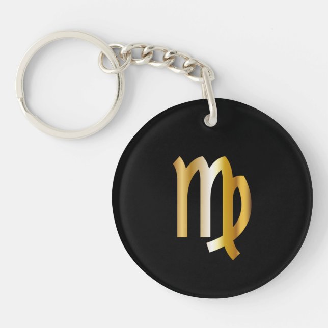 Llavero Rótulo Virgo Zodiac, Keychain Black & Gold (Frente)