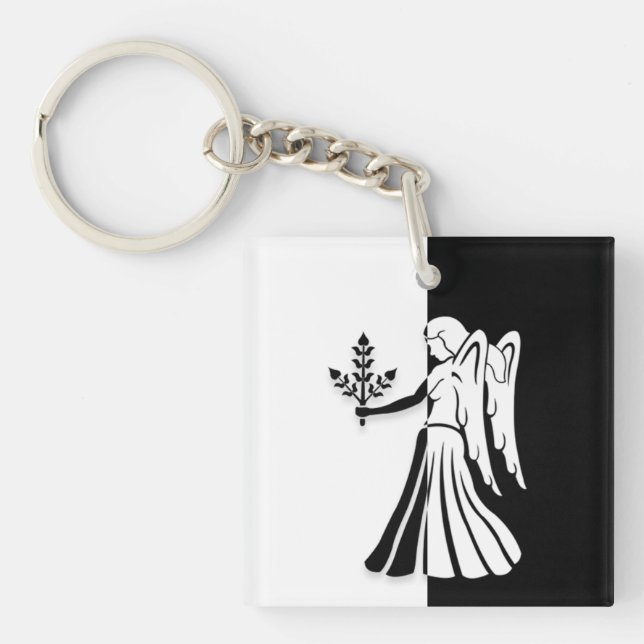 Llavero Rótulo Virgo Zodiac, Keychain Blanco y Negro (Frente)