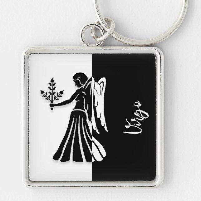 Llavero Rótulo Virgo Zodiac, Keychain Blanco y Negro (Frente)