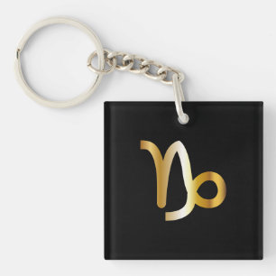Llavero Rótulo Zodiac Capricornio, Keychain Black & Gold