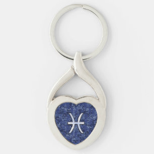 Llavero Rótulo Zodiac de Pisces en camuflaje digital azul