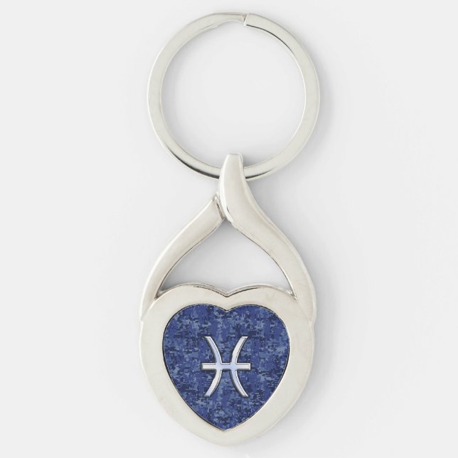Llavero Rótulo Zodiac de Pisces en camuflaje digital azul  (Anverso)