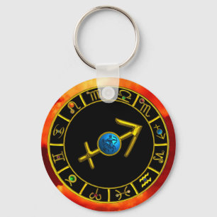 Llavero RÓTULO Zodiaco Azul Oro SAGITTARIO,Gráfico Astroló