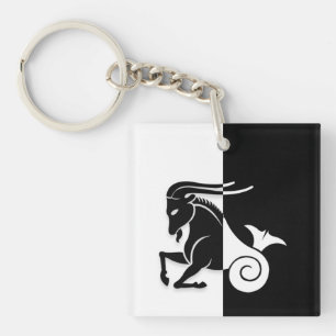 Llavero Rótulo Zodiaco Capricornio, Keychain Blanco y Neg