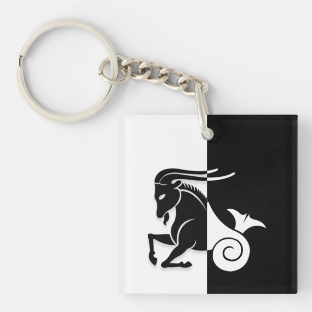Llavero Rótulo Zodiaco Capricornio, Keychain Blanco y Negr (Frente)