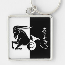Llavero Rótulo Zodiaco Capricornio, Keychain Blanco y Negr