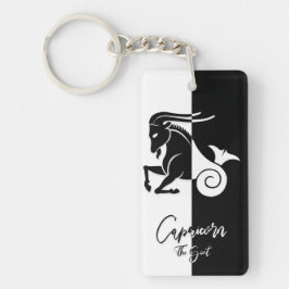 Llavero Rótulo Zodiaco Capricornio, Keychain Blanco y Negr